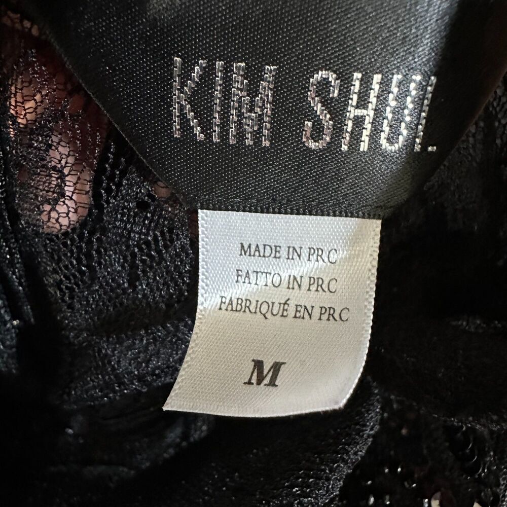 Kim Shui Beaded Dragon Lace Top Size M Black Sheer Mesh Y2K Style Open Back Tie - Picture 14 of 16
